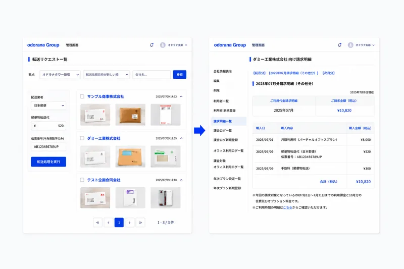 STEP6 転送処理と請求の画面